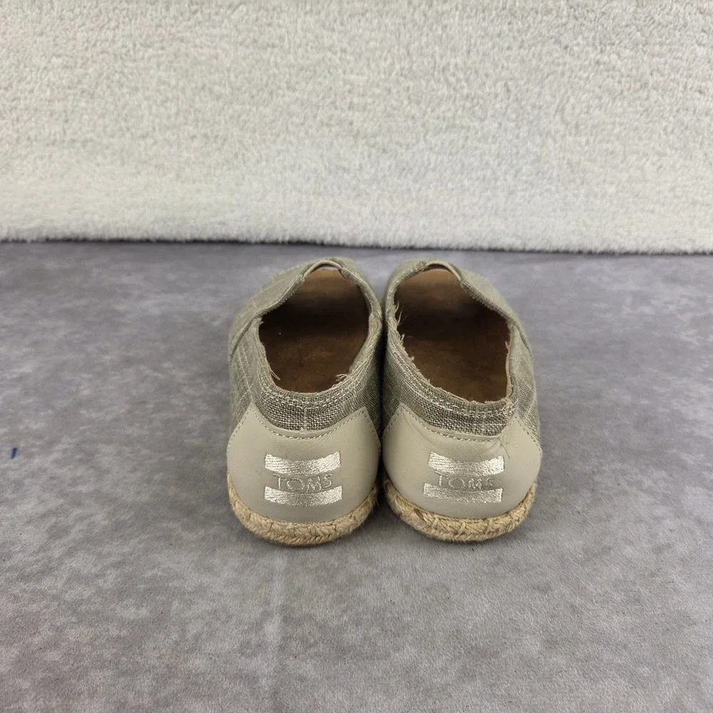 TOMS Womens Open Toe Espadrille Flats Taupe Wht Grid Print Slip On Shoes Size 6